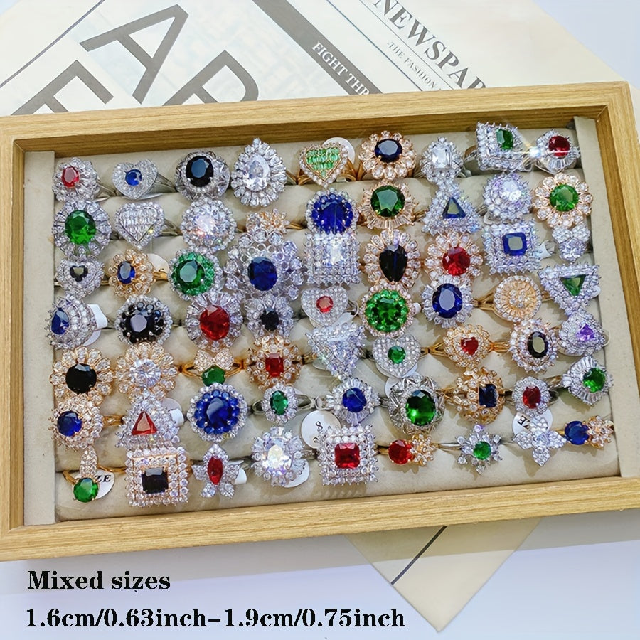 Set of 10 Women's Cubic Zirconia Rings in Various Styles for Weddings and Parties