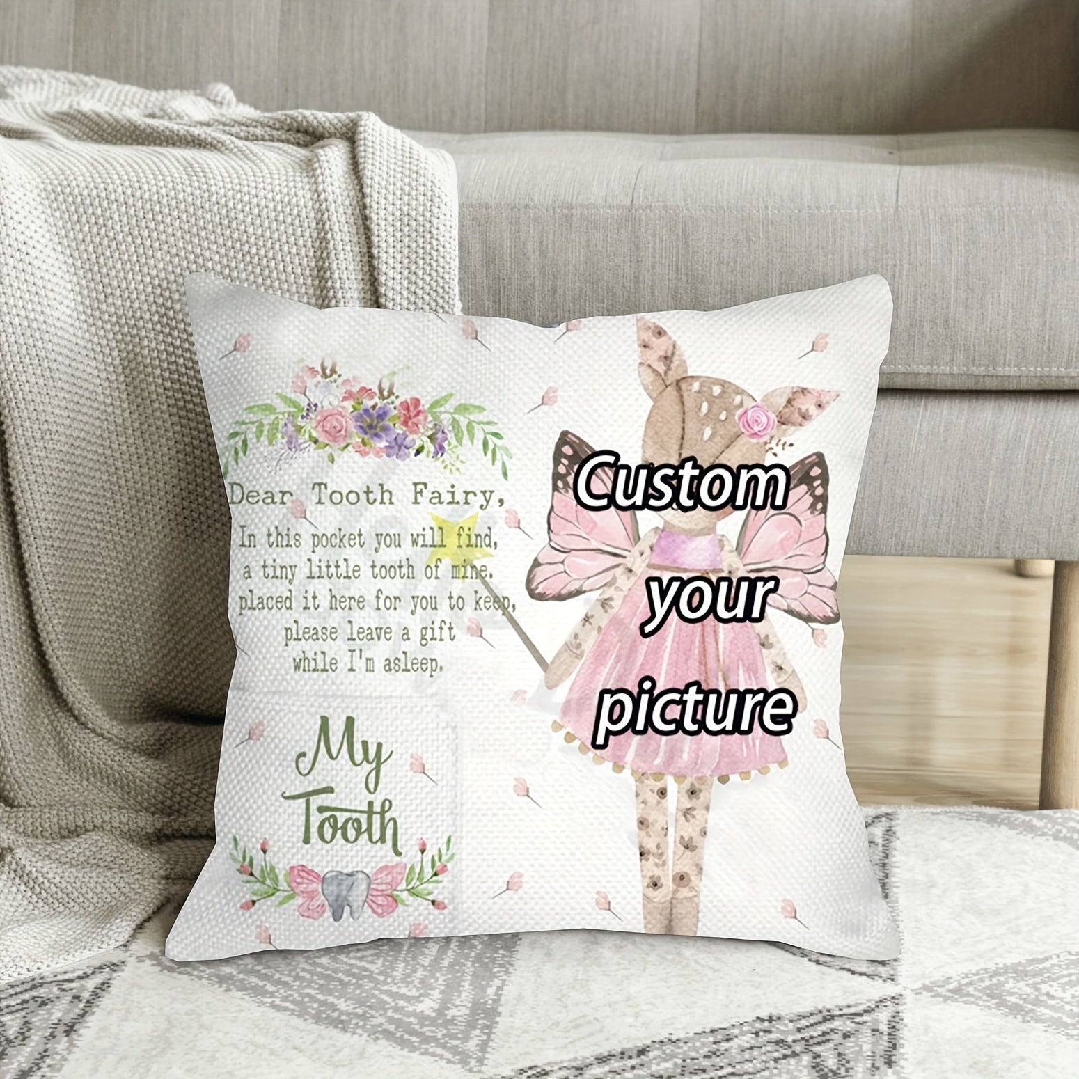 Personalized Tooth Fairy Pillow Soft Plush 45.72cm with Photo and Name