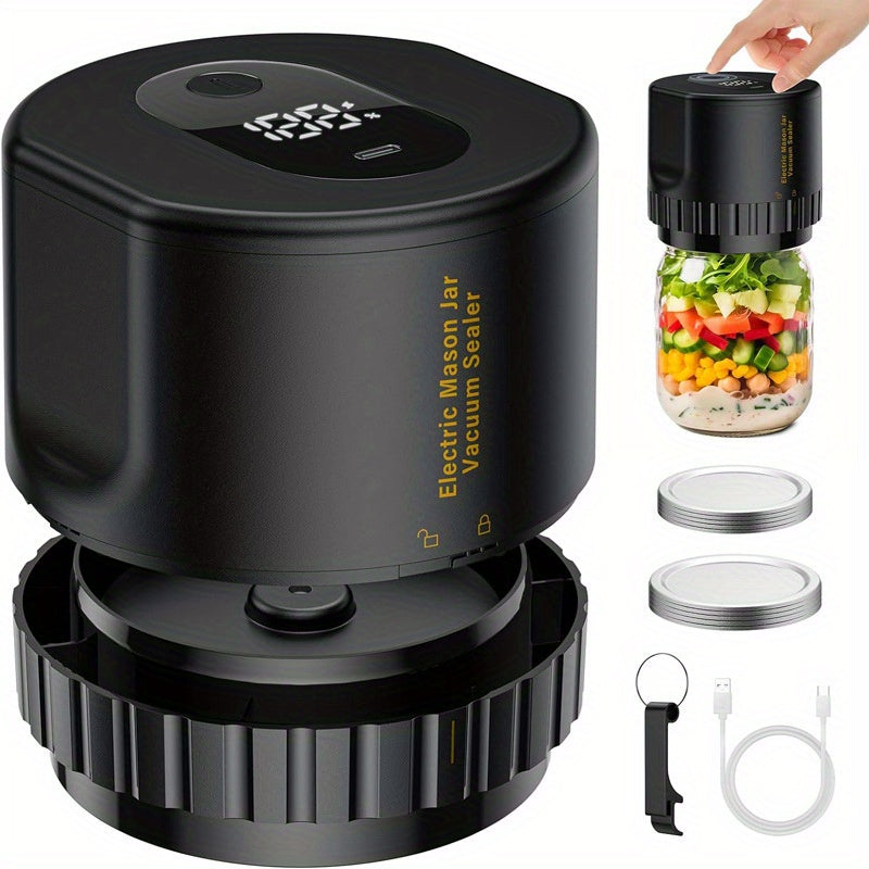 COCOBELA Elektrik Mason Jar Vacuum Sealer Auto Shut-Off bilan, Qayta to'ldiriladigan USB Batareyasi, Raqamli Ko'rsatkich, Oddiy va Keng Bo'yinli Bankalar bilan mos, Ikki qatlamli Yopish Ringi, Portativ Oziq-ovqat
