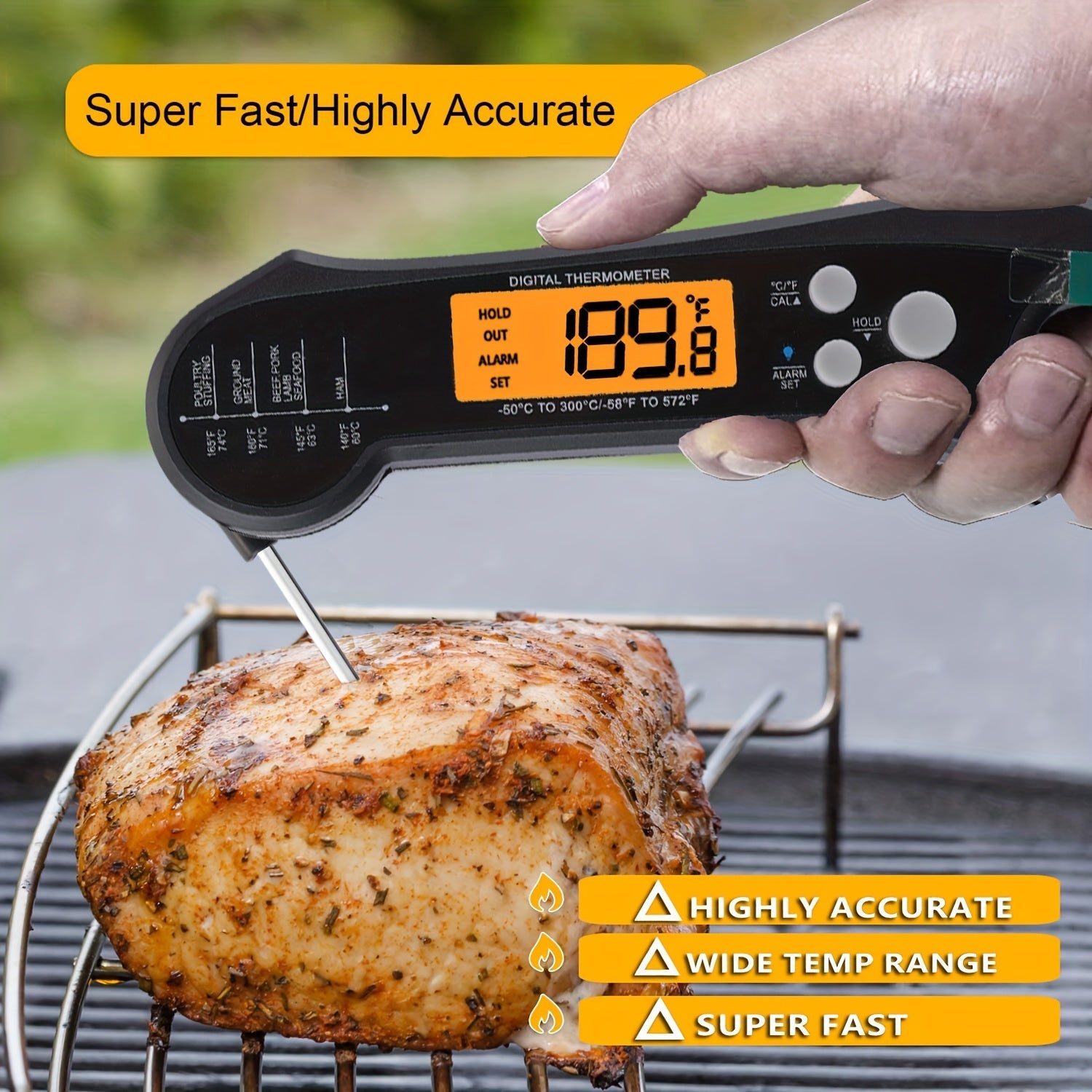 Multi-Function Kitchen Thermometer Dual Probes Backlit Display Sound Alarm