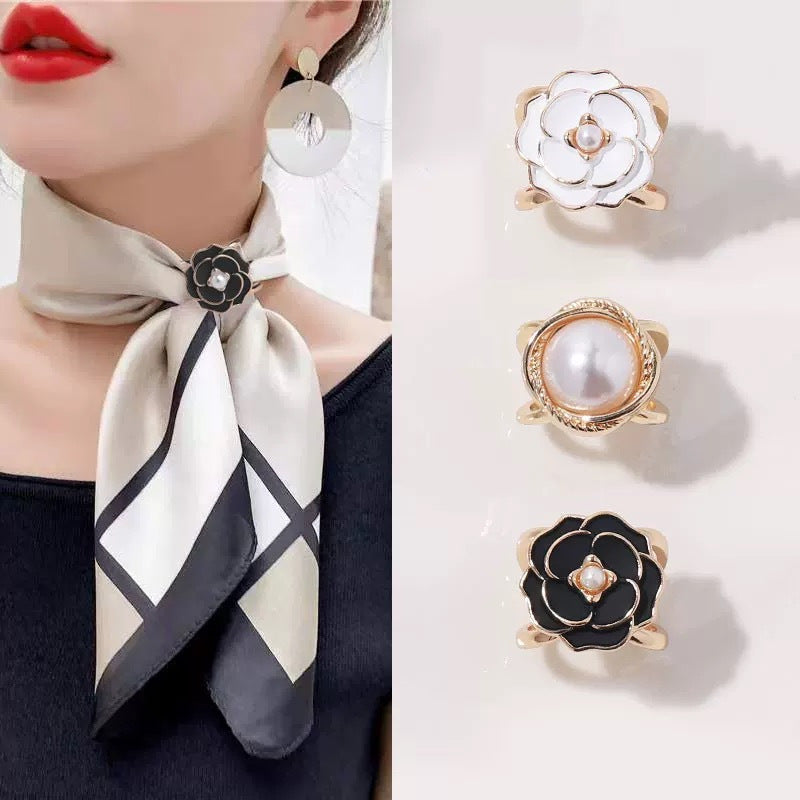 Set of 12 Elegant Alloy Scarf Clips with Pearls and Rhinestones for Women