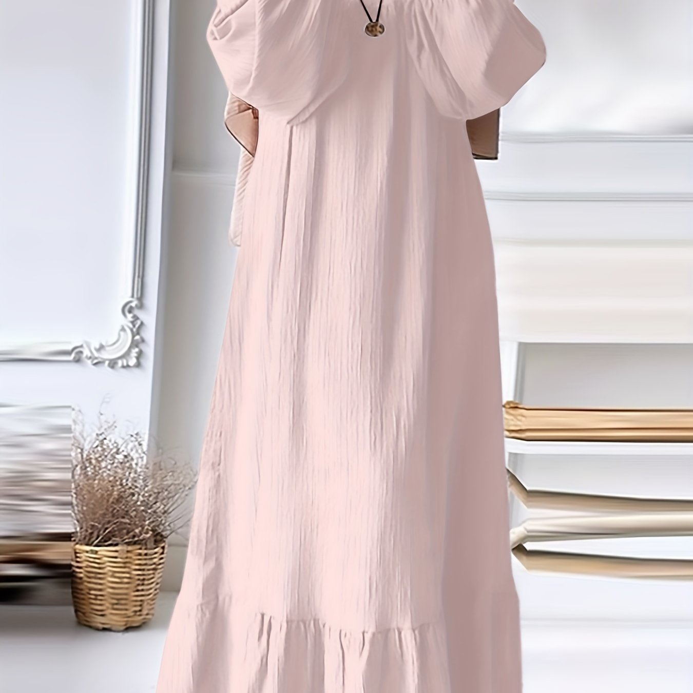 Green Vintage-Inspired Ruffle Hem Dress with Stretch Polyester for Spring and Fall