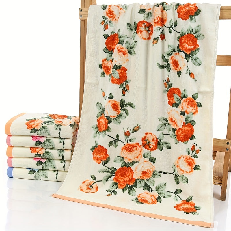 Cotton Flower Pattern Bath Towel Quick-Dry Hand and Bath Towel for Home Bathroom
