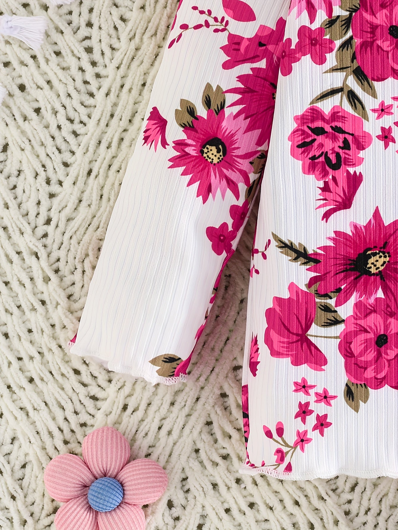 Girls' Outfit Set 4-Piece Pink Long Sleeve Top Floral Pants Polyester Blend Comfortable Outdoor Wear