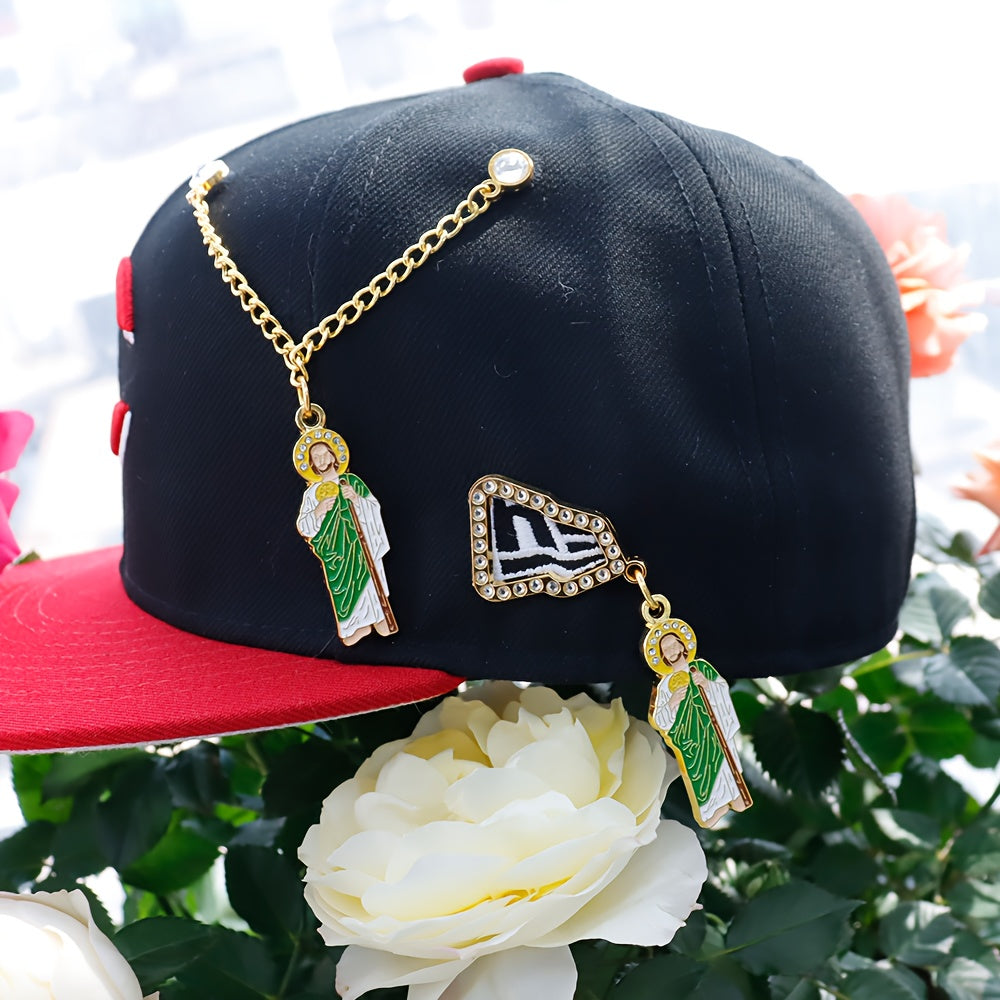 Men's Religious Baseball Cap with Decorative Pendant Pin Badge