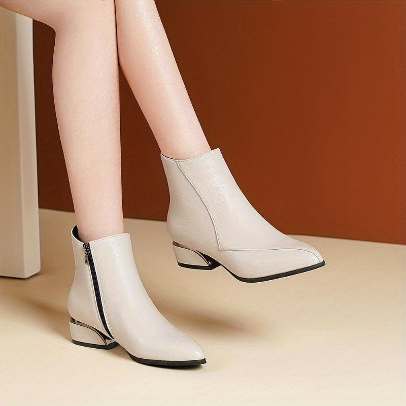 Women's Fashion Chelsea Ankle Boots Faux Cover Fabric Pointed Toe Chunky Heel