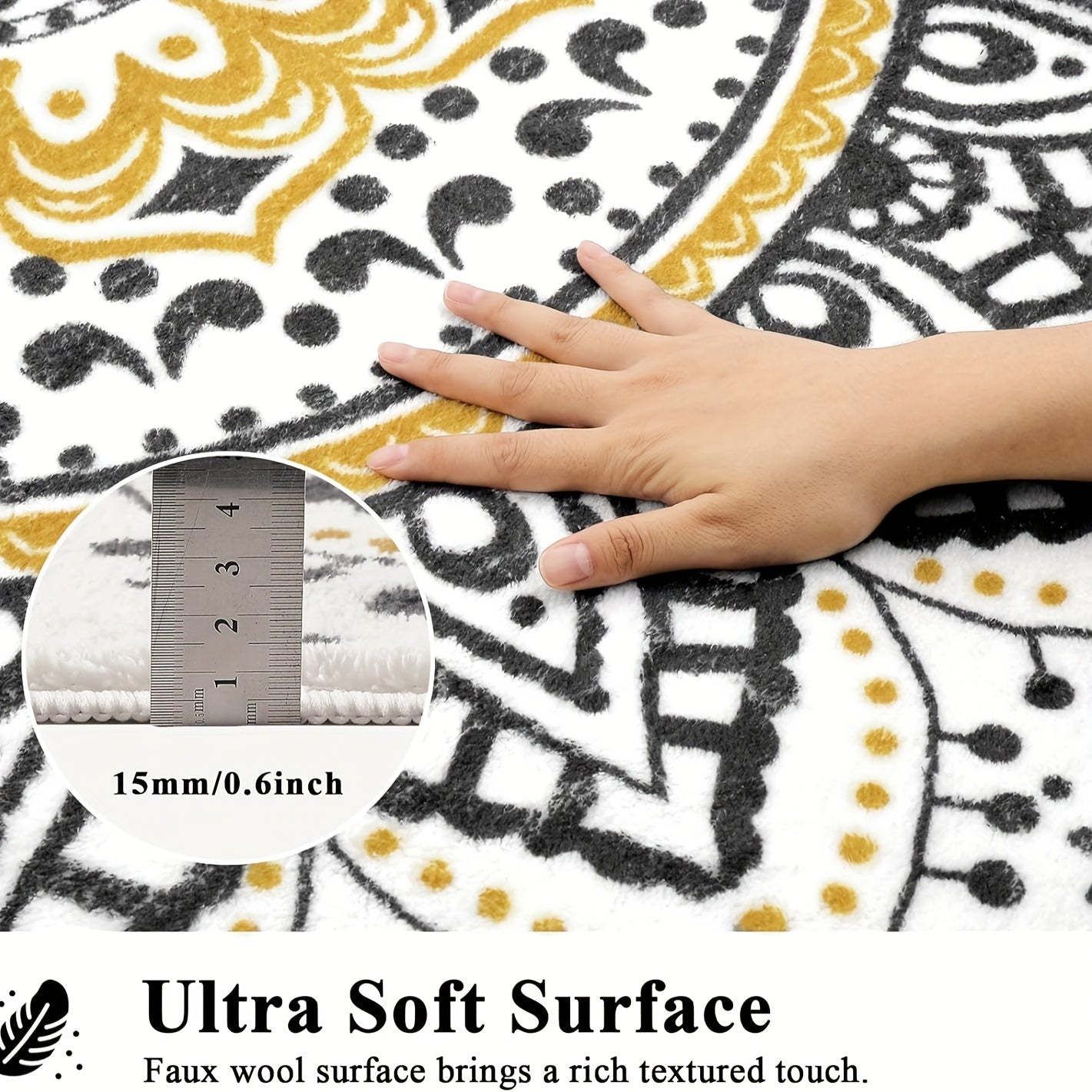 Bohemian Flower Round Carpet Rug Non-slip Indoor Living Room Bedroom Decor