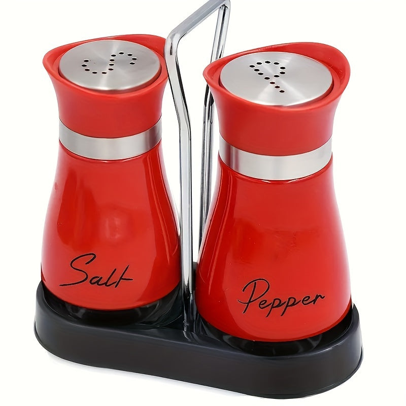 Salt and Pepper Shaker Set with Glass Bottom Bottles and Stand for Kitchen and Camping