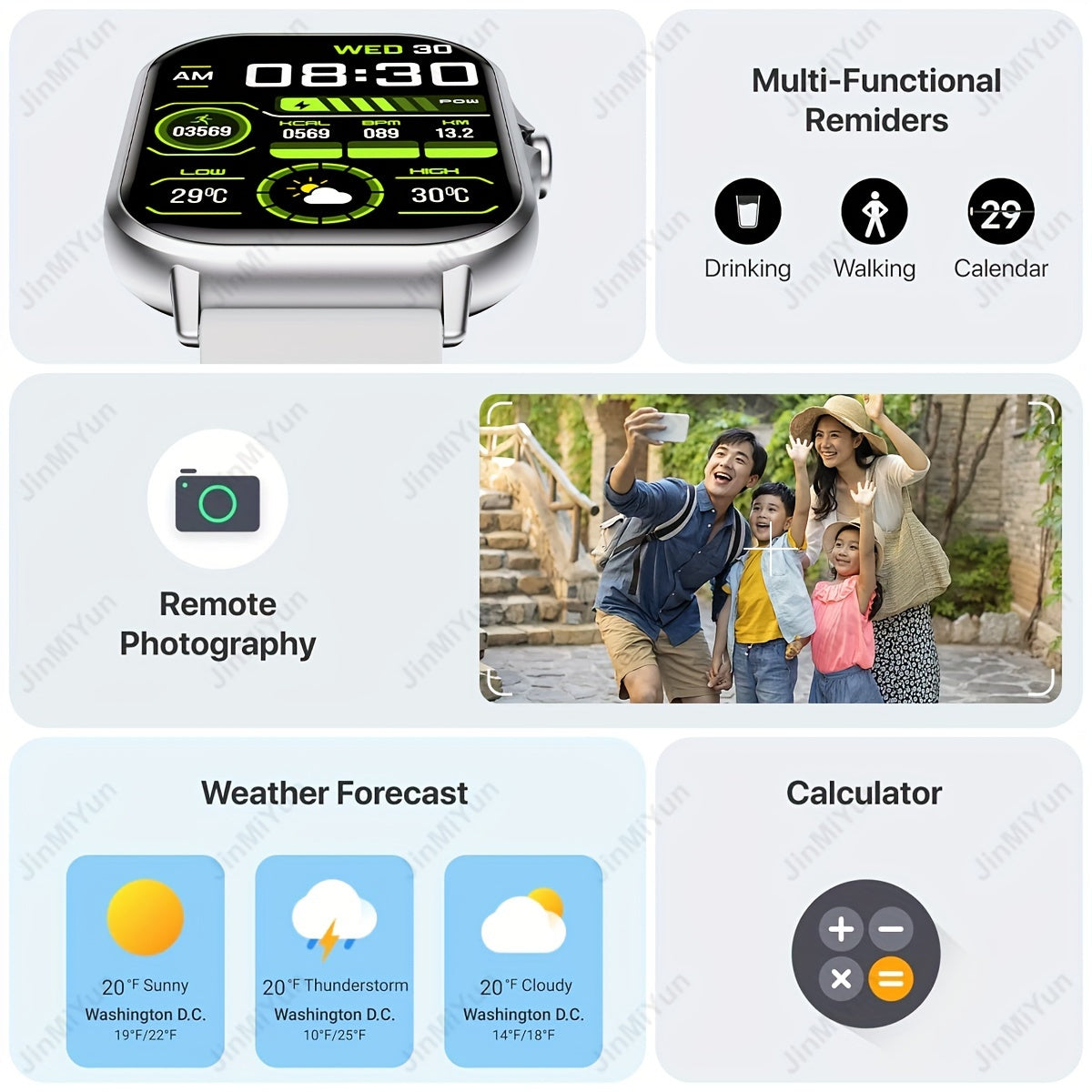 Smartwatch with 4.65cm Full Screen Touch Display Rose Golden Black Fitness Tracker Music Control