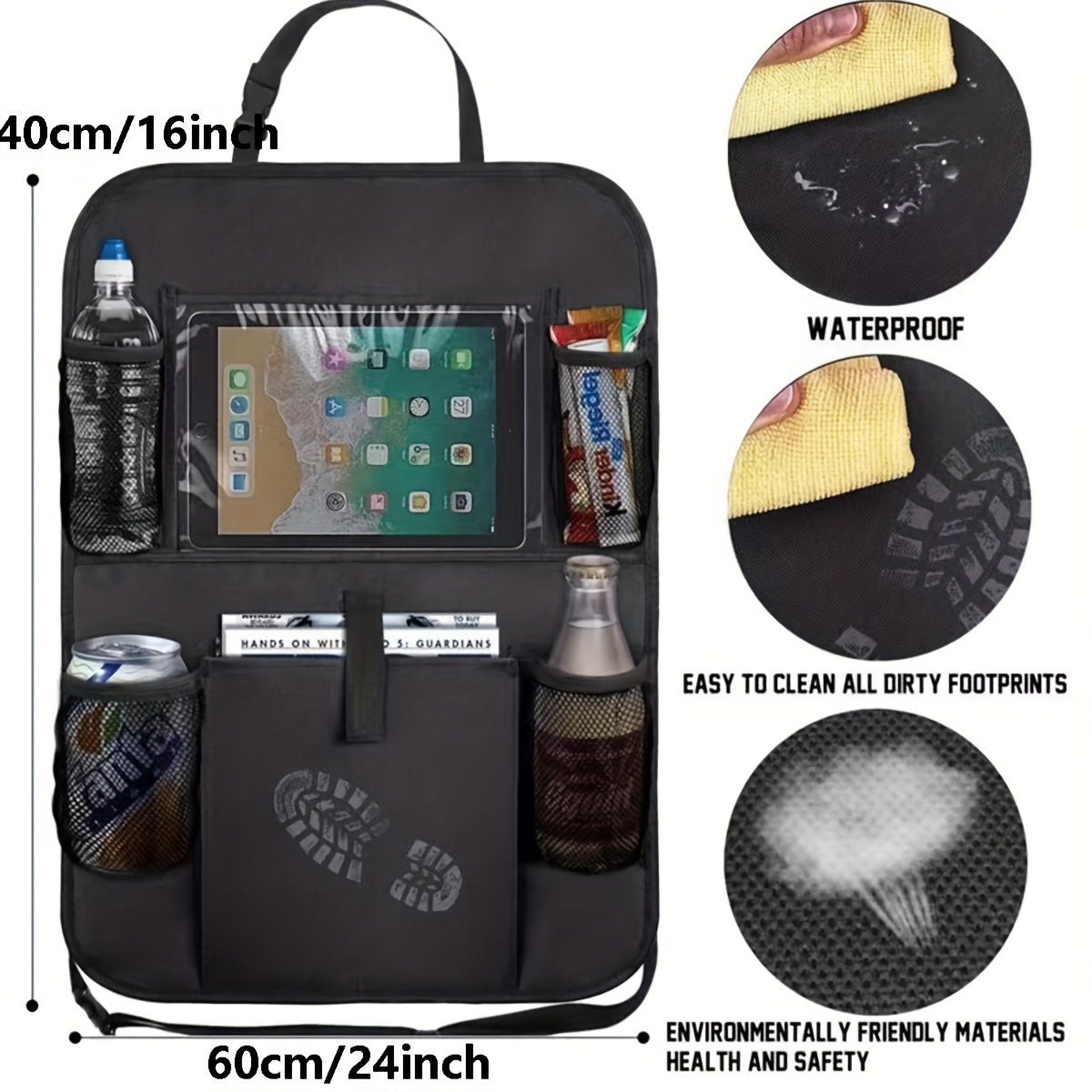 Durable Oxford Car Seat Back Organizer with Tablet Pocket and Storage Bag
