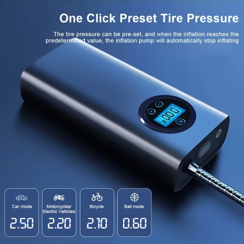 Portable Wireless Tire Inflator with LED Display, Rapid Air Compressor, Rechargeable Battery