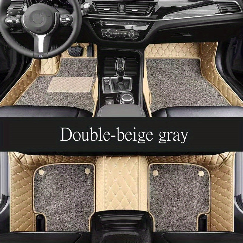 Universal Car Floor Mats and Trunk Pads Black PU Leather Double Layer Set