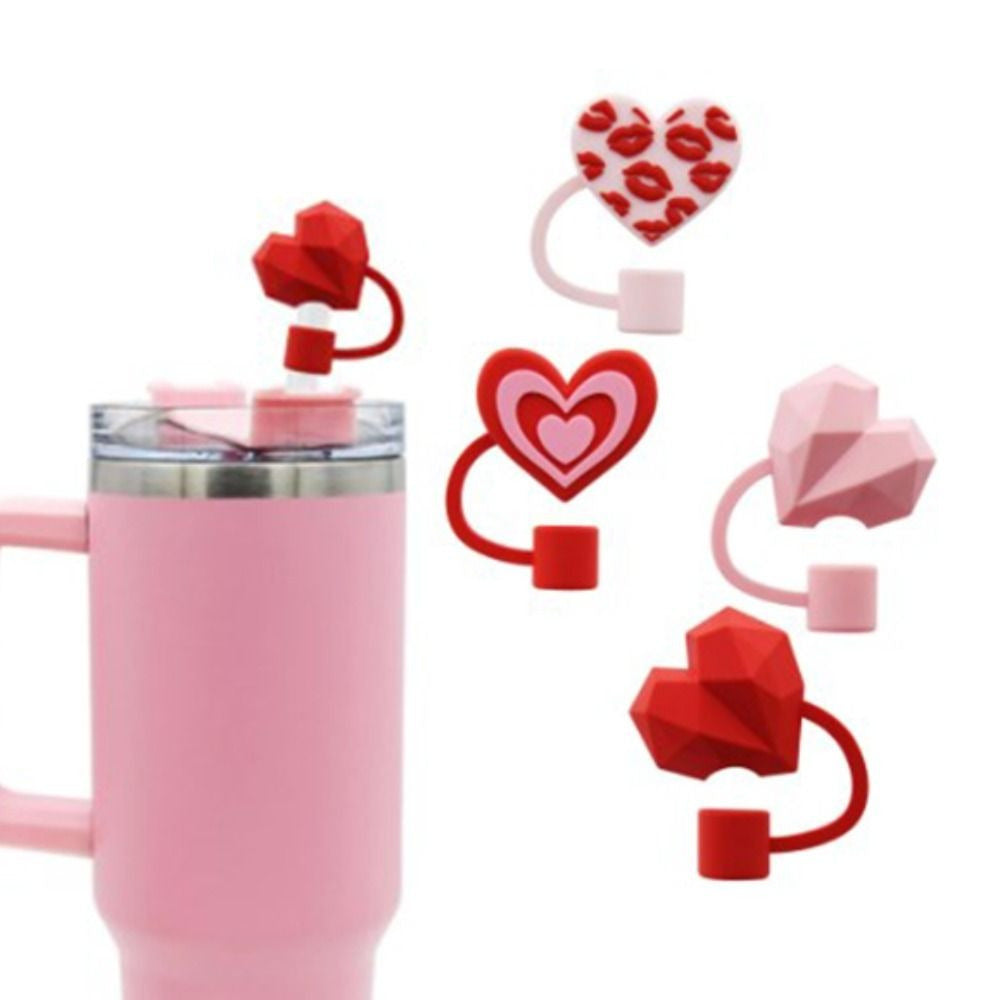 Heart-Shaped Silicone Straw Stopper for Cups with Dust-Proof Spill-Resistant Cover