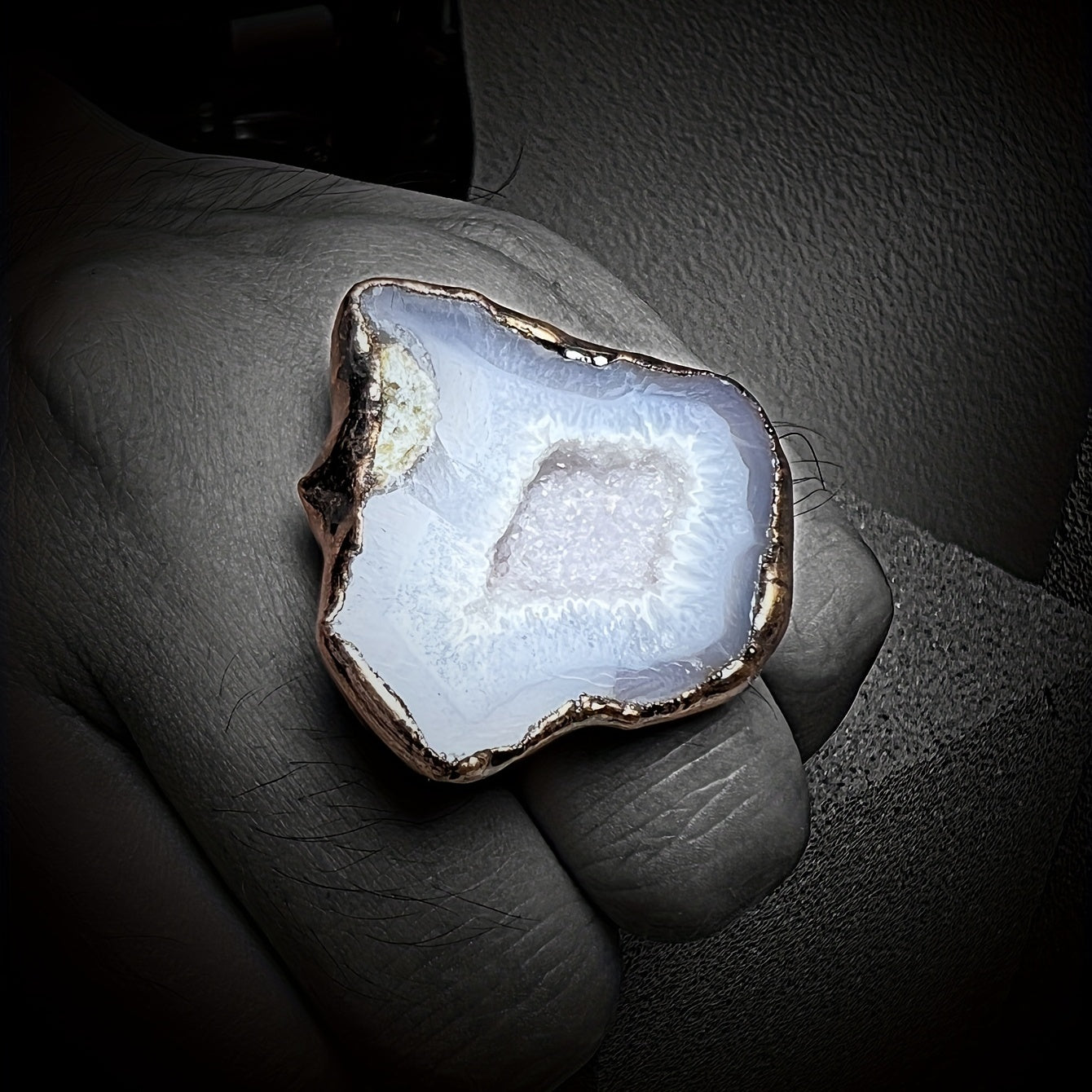 Unisex Adjustable Ring with Natural Gemstone and Irregular Design