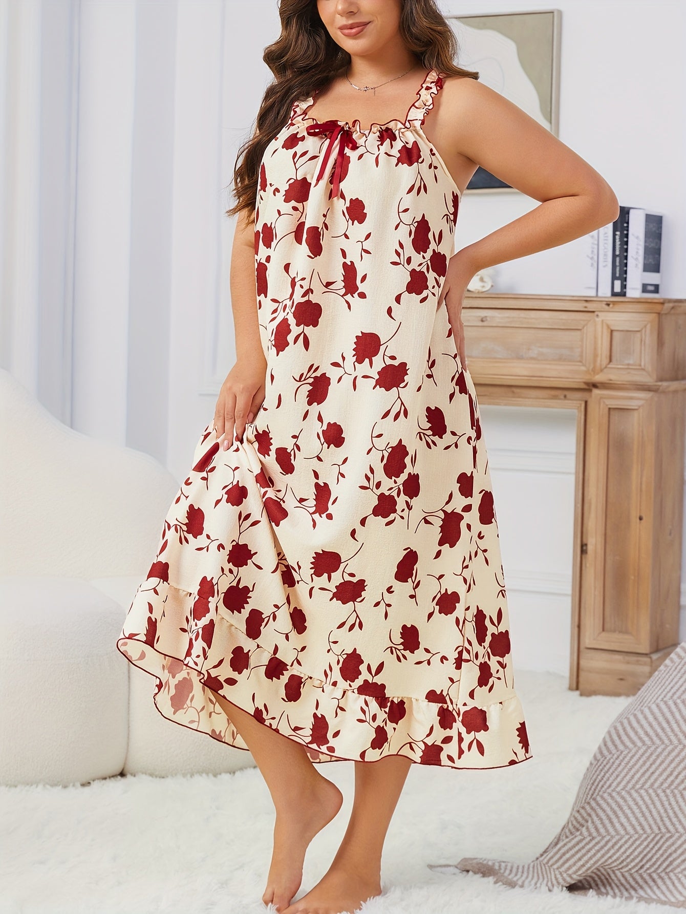 Women's Nightgown with Bow Detail Polyester Blend Sleepwear Plus Size