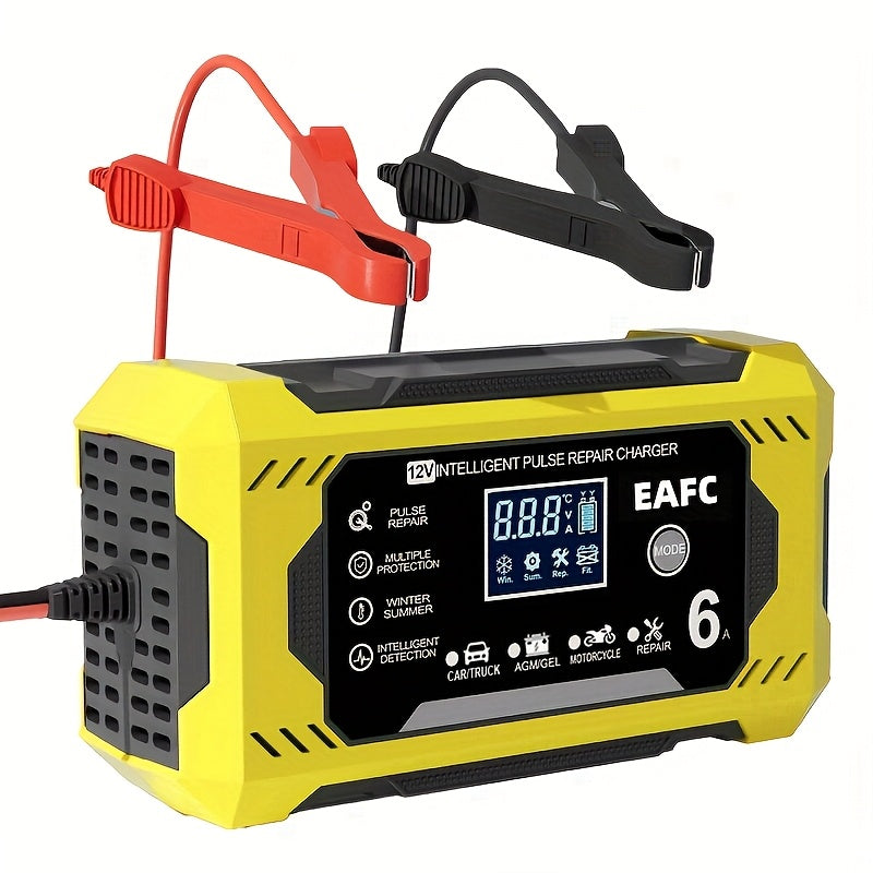 Большой экранный автомобильный и мотоциклетный зарядное устройство для аккумуляторов 12В 6А свинцово-кислотный ЖК-дисплей