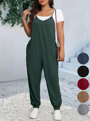 Plus Size Women's Heathered Cami Jumpsuit with Pockets Tapered Leg