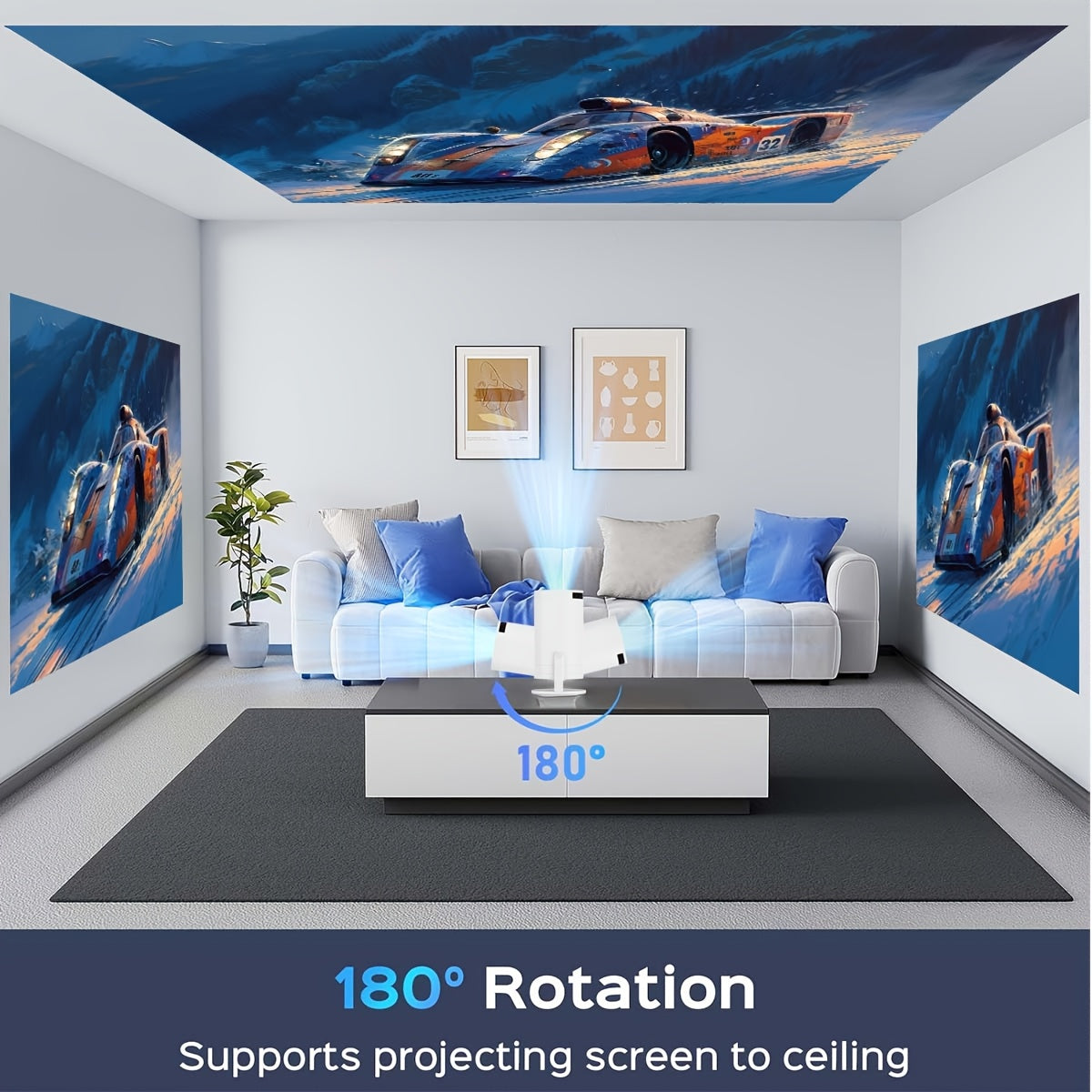 Portativ Android proyektori 130 dyuymli displey, Wifi6, TV ilovalari bilan