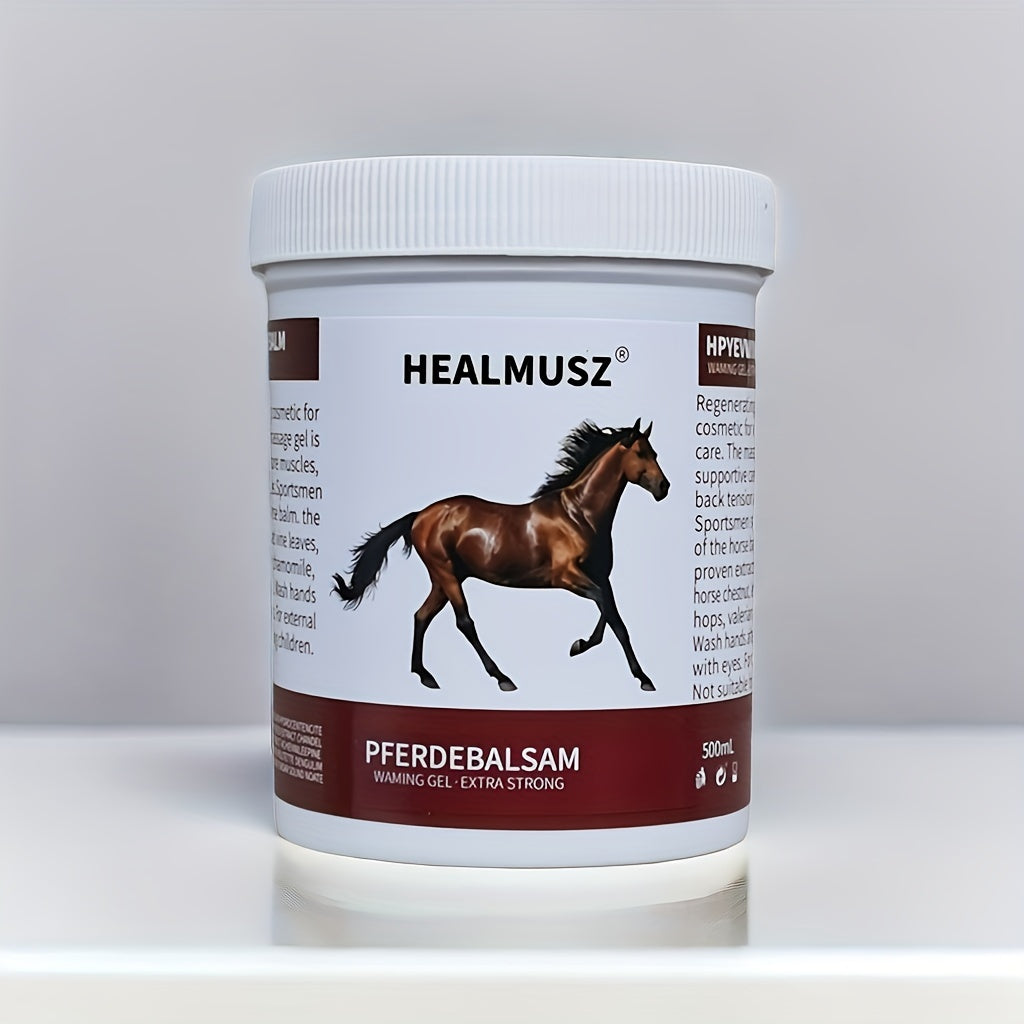 Гель для лошадей Бальзам Экстра Сильный, 16.9oz (500мл), Каштановый Разогревающий Массажный Крем с Растительными Экстрактами для Тела и Спины, Успокаивающий Уход за Кожей.