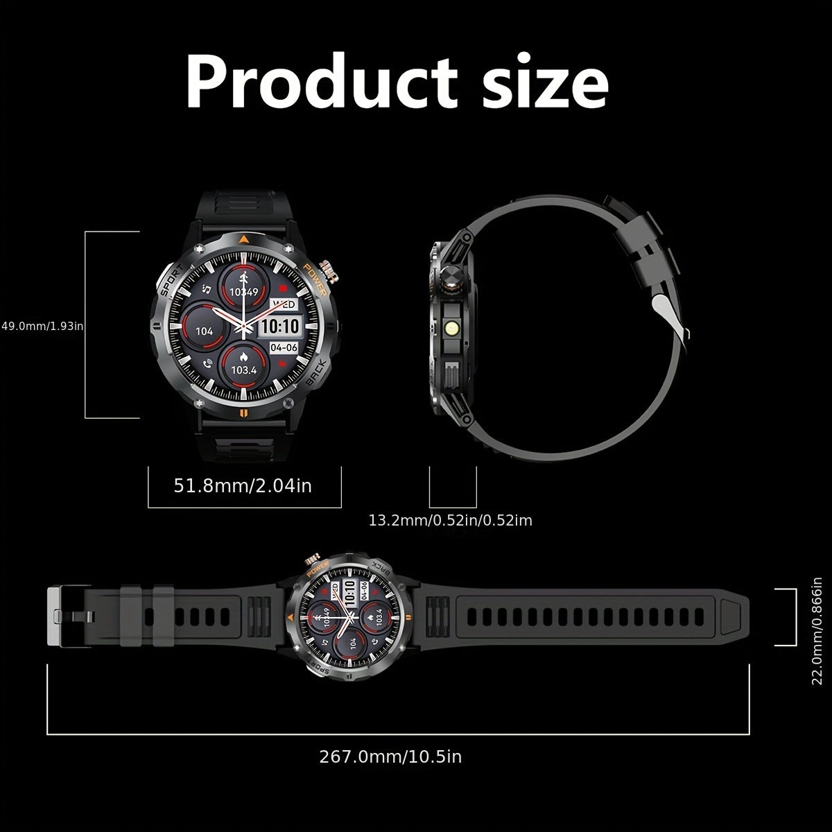 Men's Smart Watch 1.53 Inch TFT Display Voice Call IP67 Waterproof Wireless 5.3 Magnetic Charging