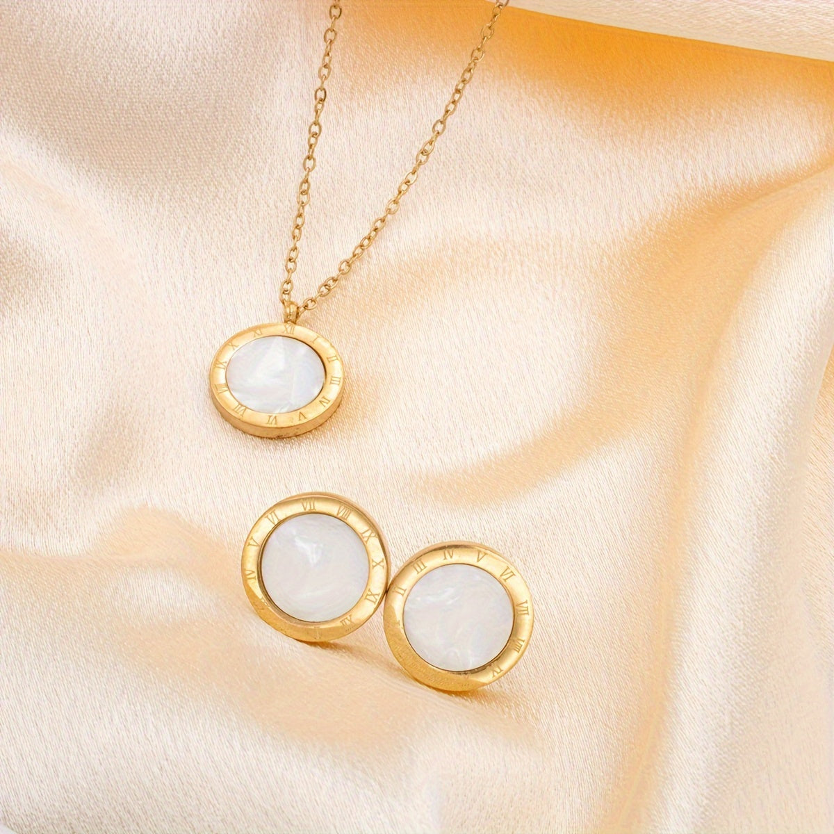 Stainless Steel Gold Earrings and Necklace Set for Men Women Everyday Wear