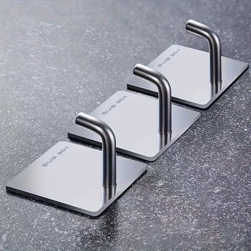 3-Pack Stainless Steel Adhesive Wall Hooks for Kitchen and Office Storage