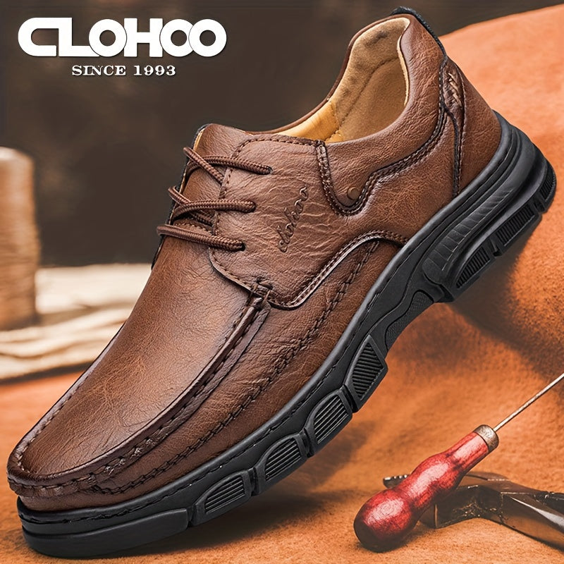 Men's Brown Leather Loafers Casual Dress Shoes Breathable Rubber Sole Low Top