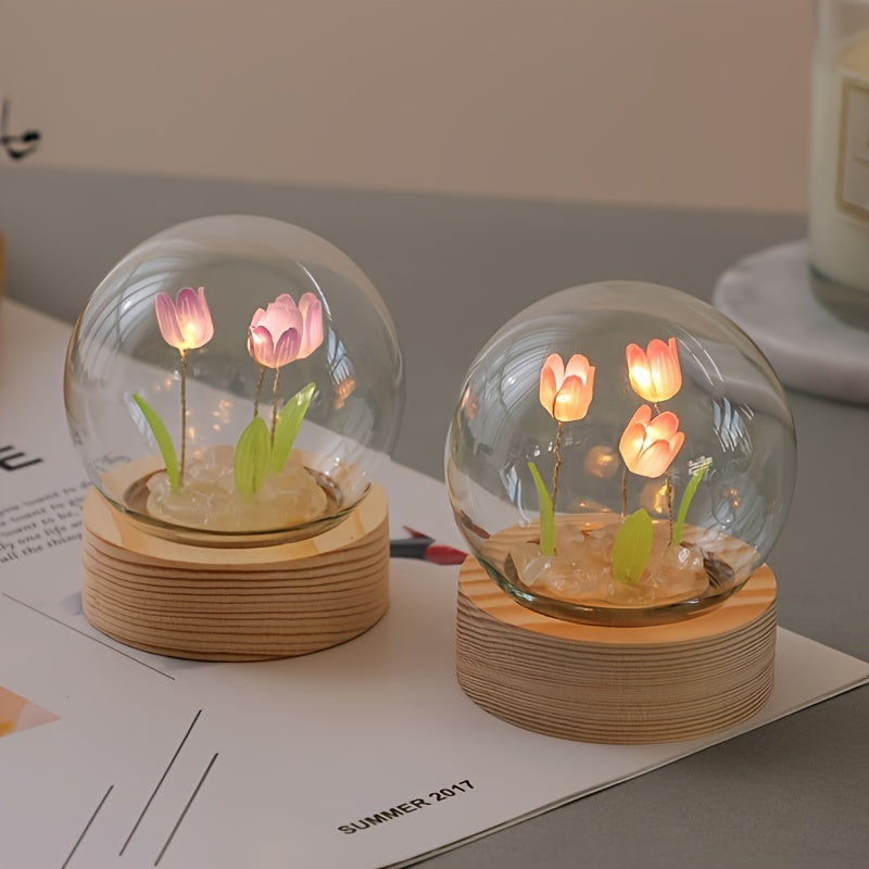 Modern Handmade Glass Tulip Night Light with Switch Control for Bedroom Decor
