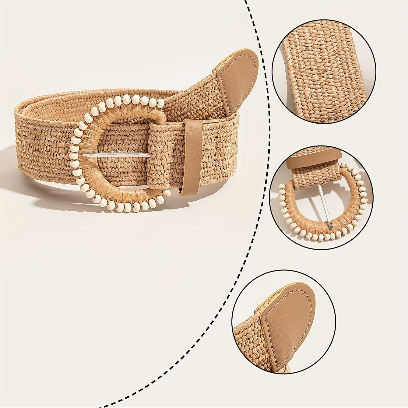 Набор из 2 женских бохо-соломенных ремней однотонных цветов, широкие ремни с полукруглой пряжкой