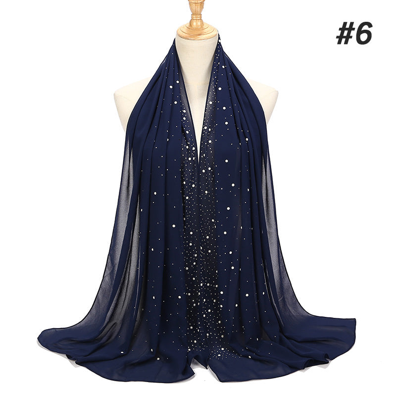 Women’s Shimmery Faux Diamond Chiffon Scarf Bubble Shawl Solid Color Breathable Sun Protection