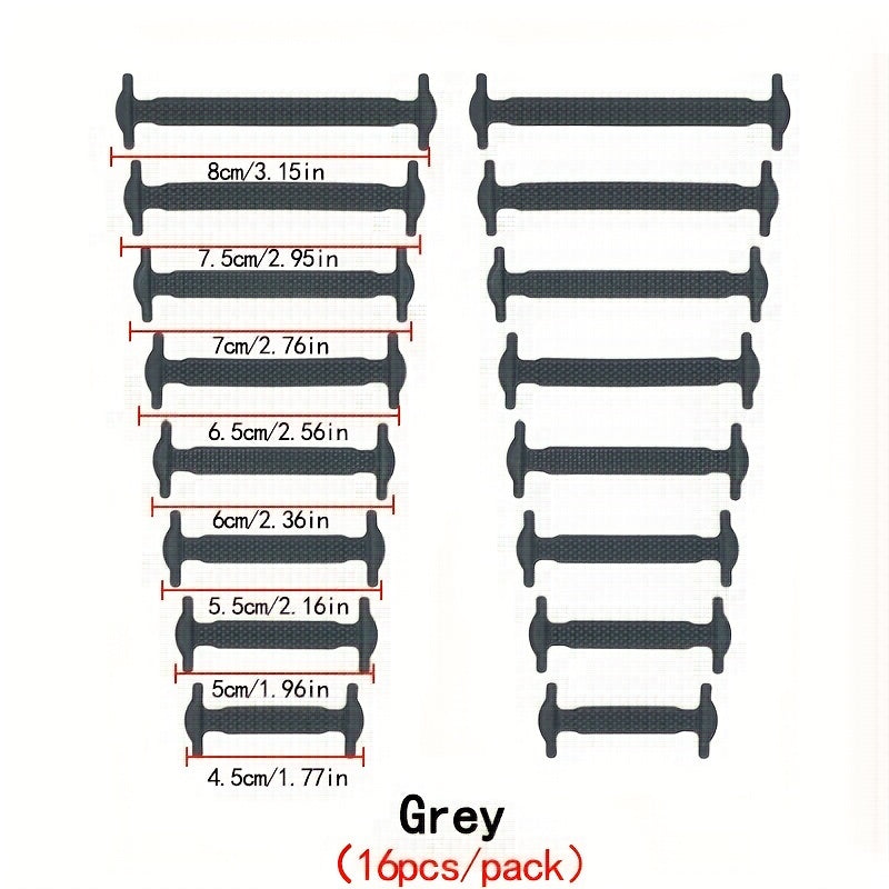 16PCS Elastic Silicone No-Tie Shoelaces with Clips for Sneakers and Athletic Shoes