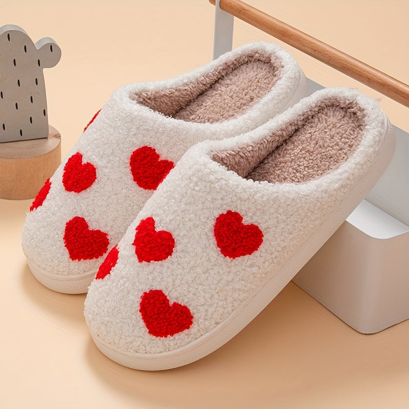 Pantuflas de interior para mujer con patrón de corazones, forro de felpa, franela antideslizante y suela TPR