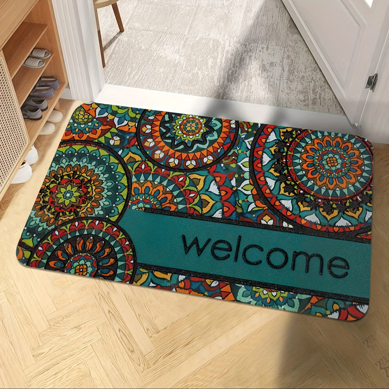 Bohemian Doormat Rug, Machine Washable, Bedroom Living Room Decor