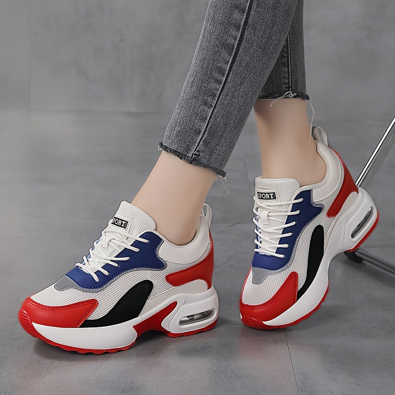 Zapatillas de mujer con bloques de color y aumento de altura, transpirables, de malla, casuales y deportivas