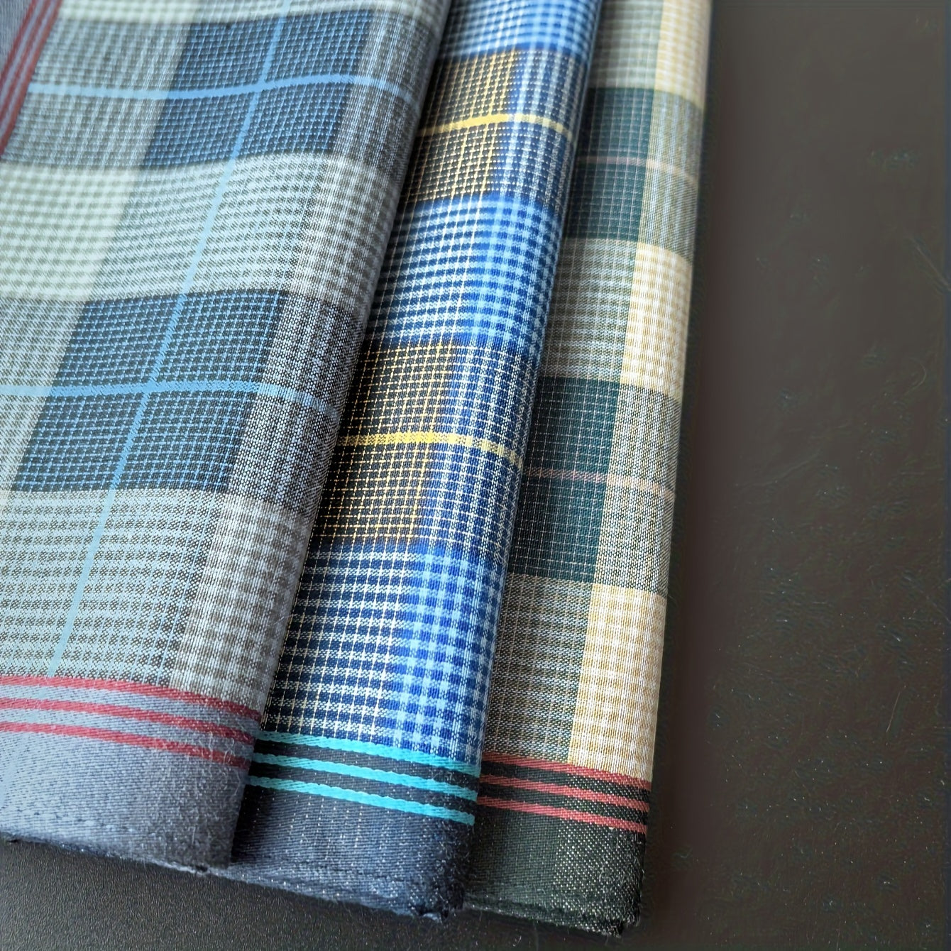 Set of 3 Woven Cotton Handkerchiefs with Yarn-Dyed Stripes Lightweight and Washable 39.62cm Square