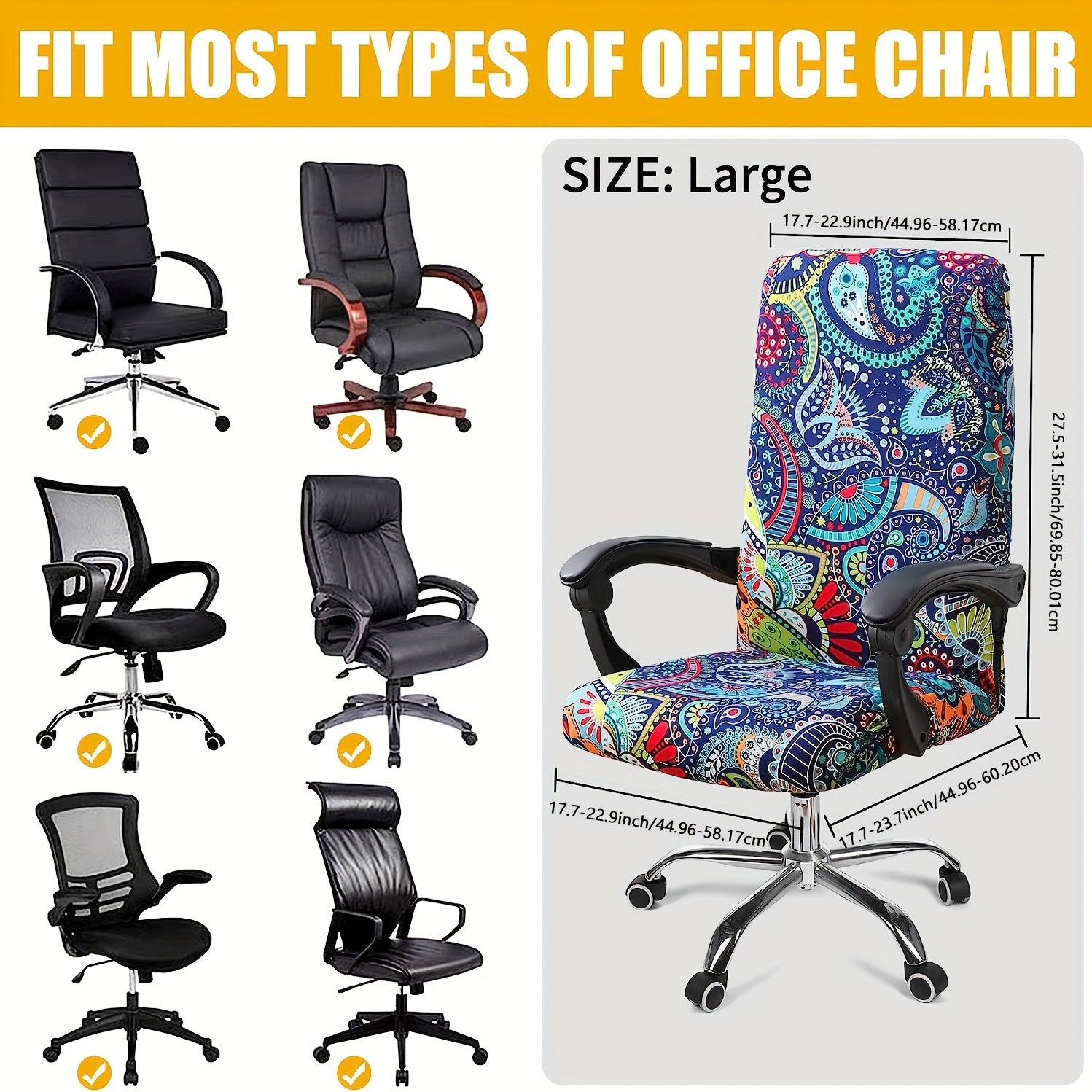 Washable Office Chair Cover with Zipper Soft Anti-Dust Spandex for Desk Chairs