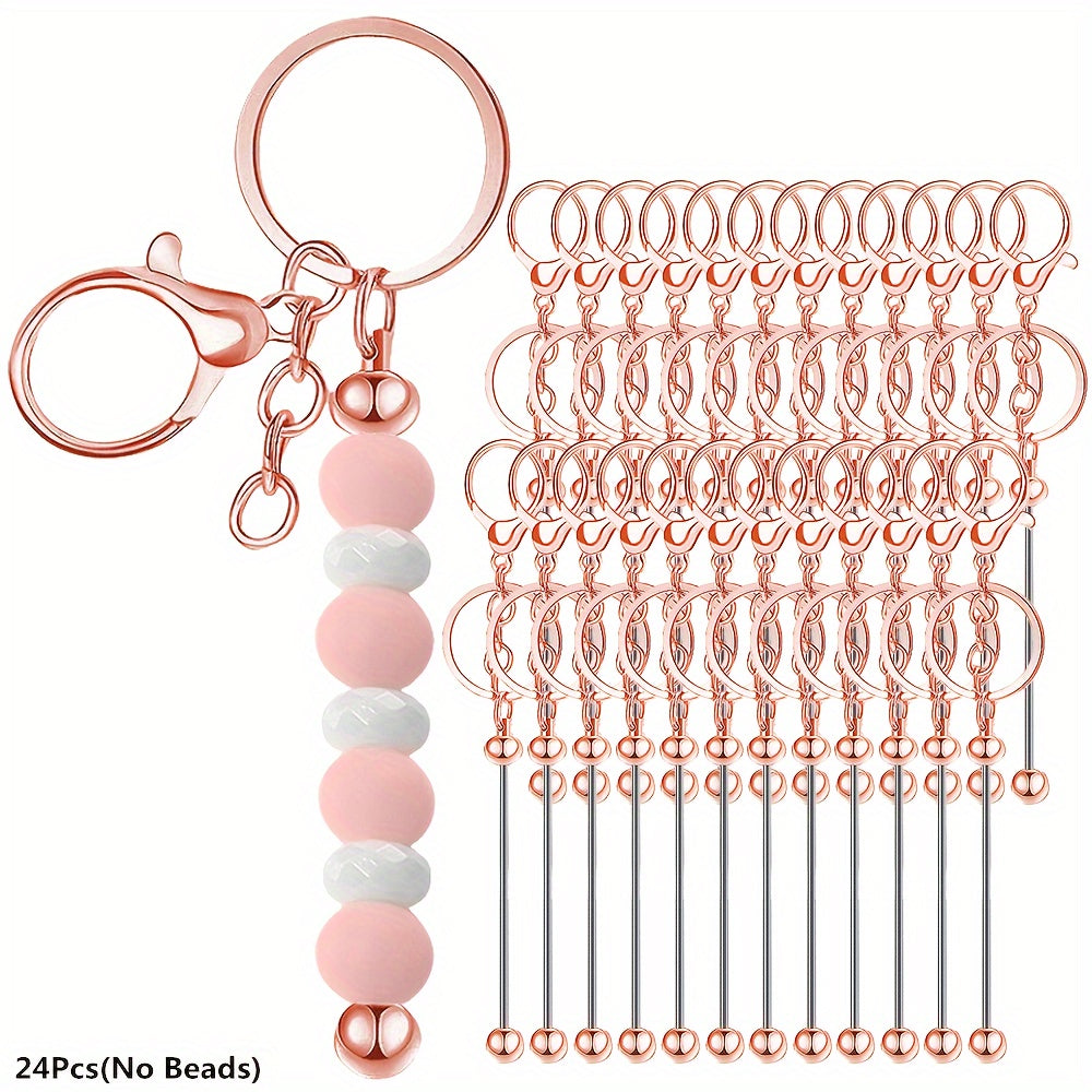 Set of 24 Metal Beadable Keychain Bars Unfinished DIY Jewelry Charms for Pendants and Keychains