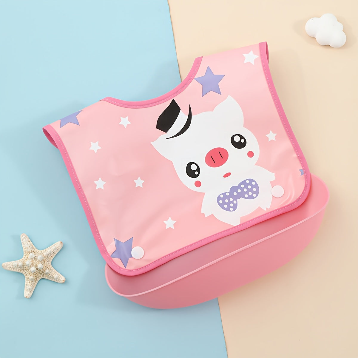 Kids Waterproof Cartoon Bib for Ages 0+ and 3+ in Mixed Colors with Easy Clean Detachable Design