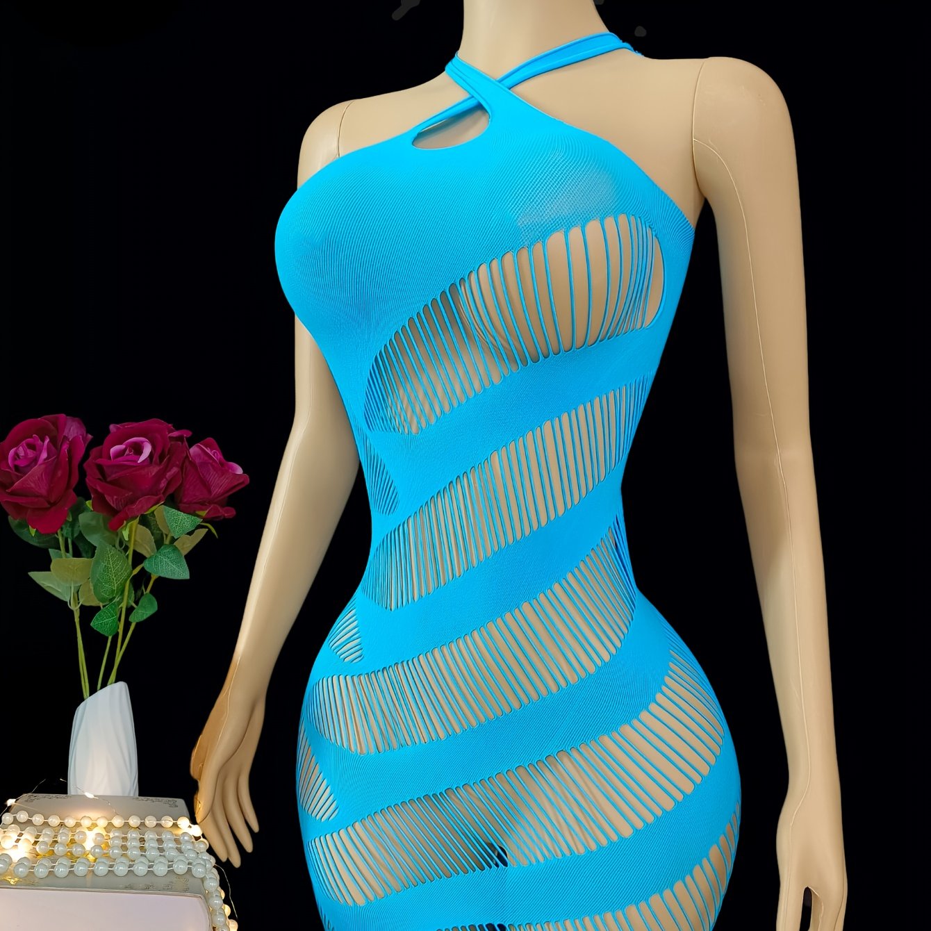 Women's Fishnet Lace Slim Fit Dress Streched Breathable No Padding