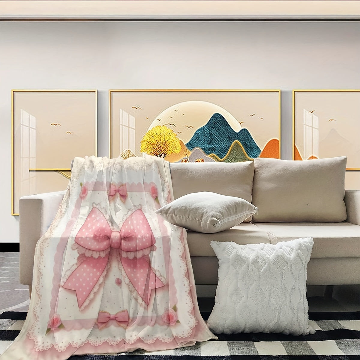 Vintage Lace Design Princess Throw Blanket Charming Pink rangida, Polka Dots bilan - Barcha mavsumlar uchun yumshoq flanel, Qizlar tug'ilgan kunlari va bayramlar uchun ideal sovg'a