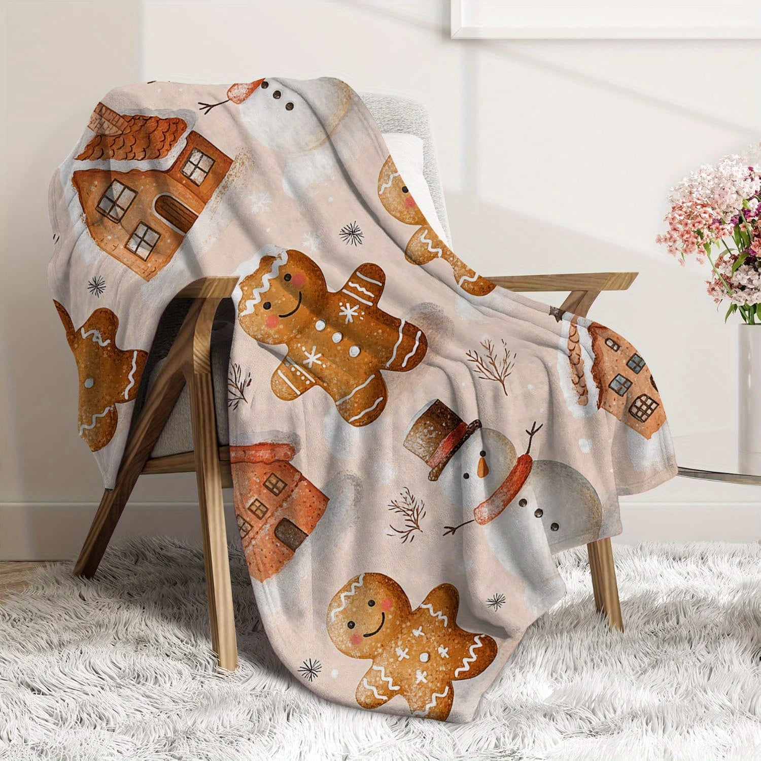 Contemporary Digital Print Flannel Fleece Blanket for All Seasons Soft Polyester Hypoallergenic