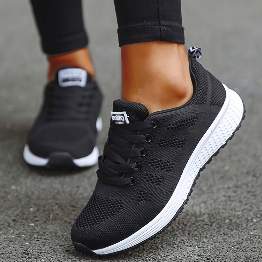 Women's Mesh Sneakers Casual Lace-Up Low Top Shoes Solid Color All-Season Comfort