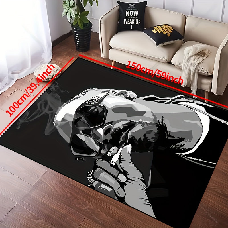 Polyester Area Rug with Man in Glasses Art, Easy to Clean, Slip-Resistant Indoor Outdoor Mat