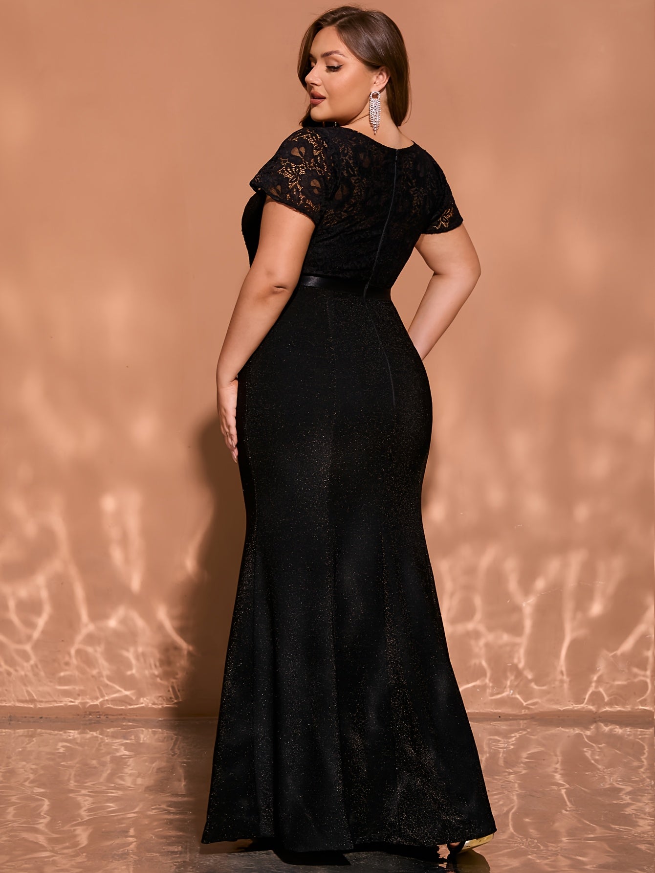 Plus Size Black Mermaid Maxi Dress Glittery Party Wedding Gown