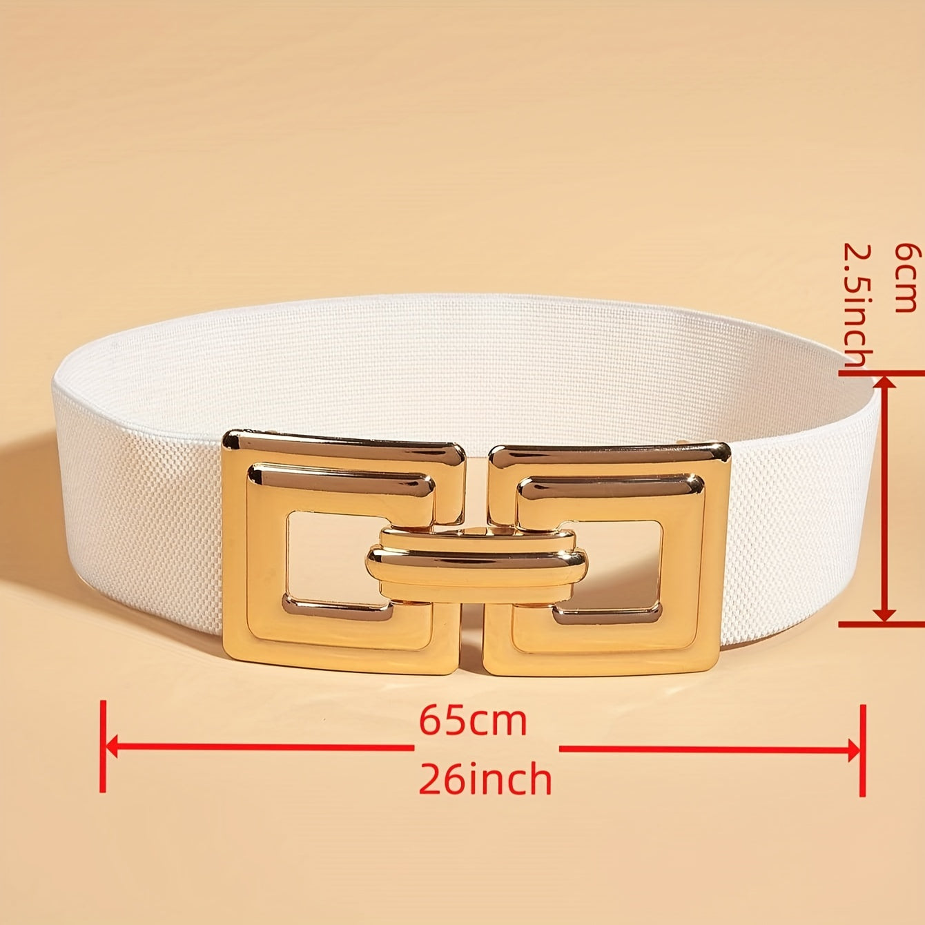 Женский широкий эластичный пояс с золотой двойной квадратной пряжкой для платьев