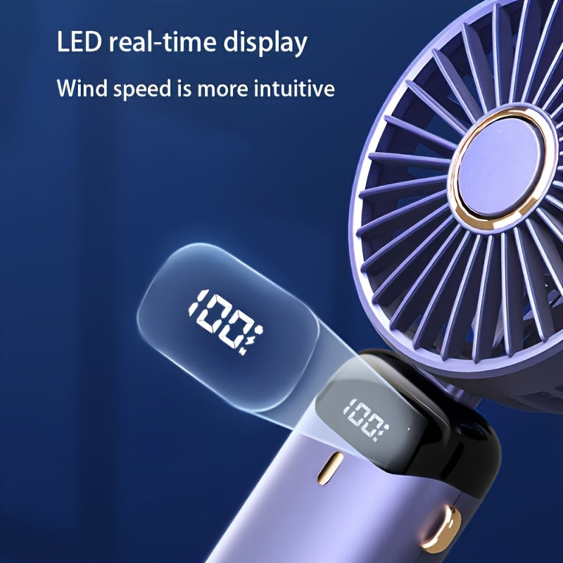 Portable Mini Fan with LED Display USB Rechargeable 5-Speed Quiet Foldable Outdoor Cooler Aromatherapy Power Bank