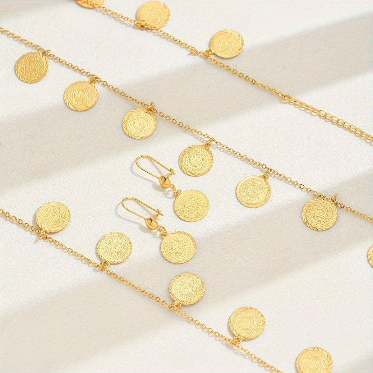 Women Gold Coin Jewelry Set with Long Necklace and Earrings for Ramadan