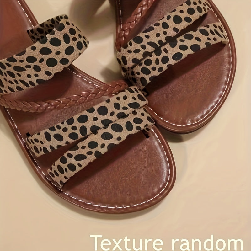 Women's Flat Braided Sandals Casual Summer Open Toe Black Strappy