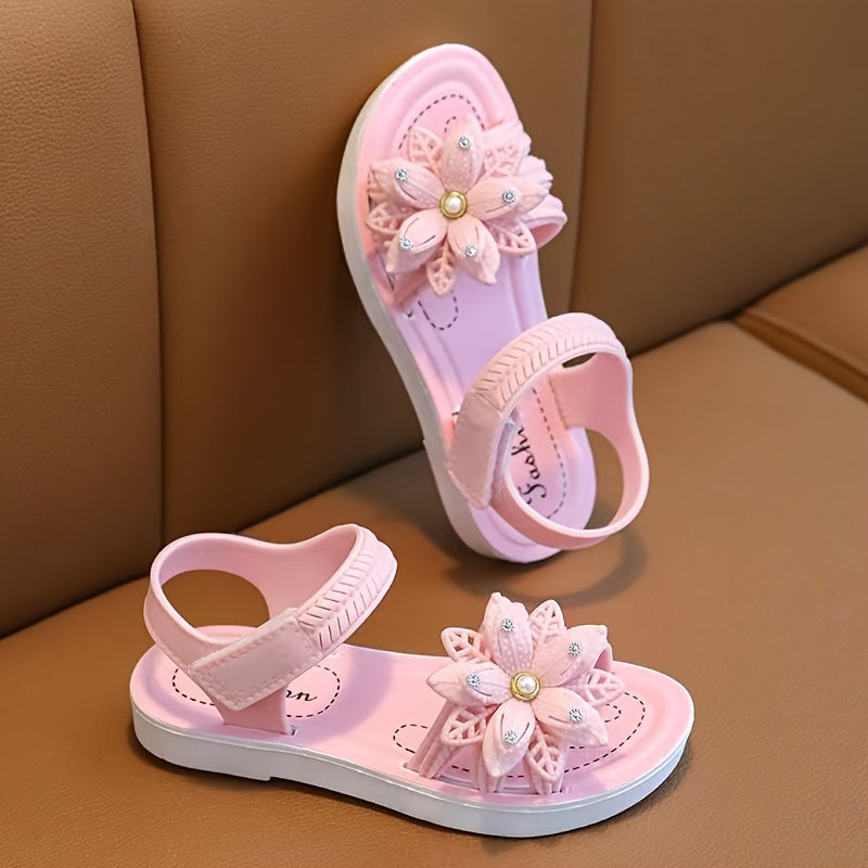 Girls' Floral Princess Sandals with Low Heel Lightweight Breathable Summer