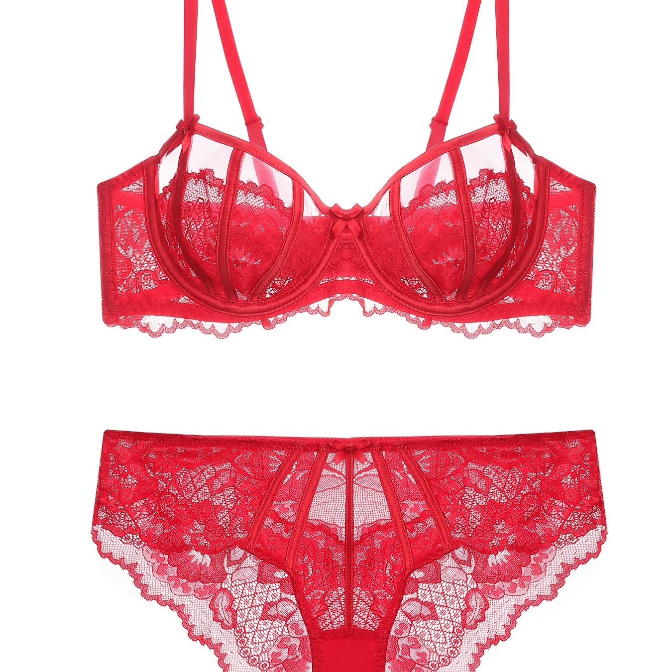 Women's Floral Lace Unlined Bra and Bow Panties Set